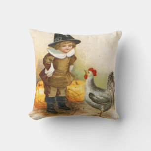 A Happy Thanksgiving Pilgrim and Plymouth Rock Cushion