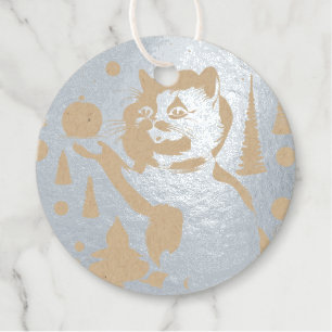 A happy tuxedo cat celebrating Christmas posters Favour Tags