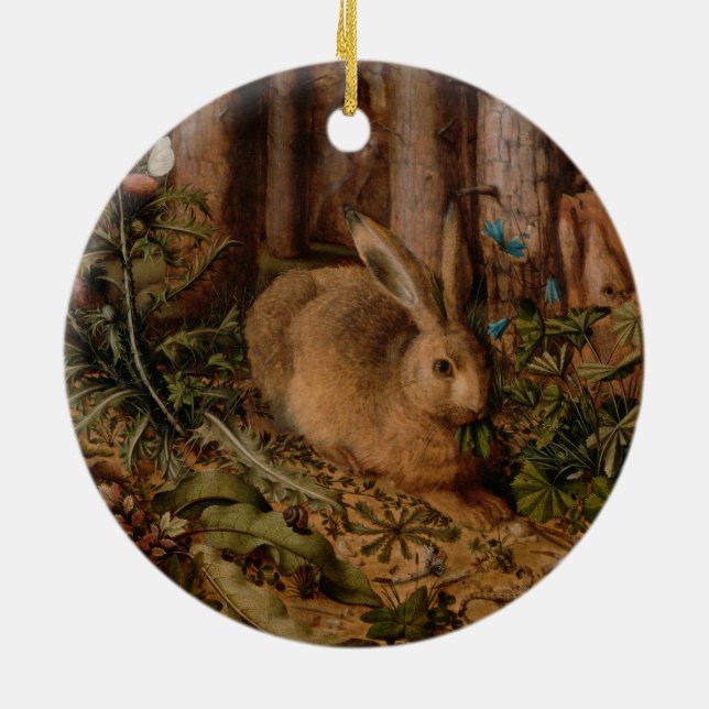 A Hare in the Forest (by Hans Hoffmann) Ceramic Ornament (Back)