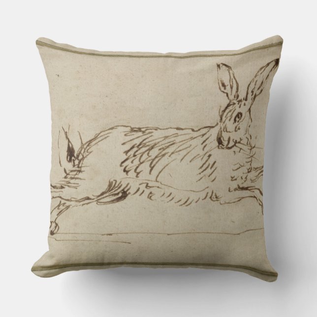 A Hare Running, With Ears Pricked (pen & ink on pa Cushion (Front)