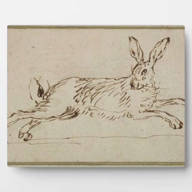 A Hare Running, With Ears Pricked (pen & ink on pa Plaque (Front)