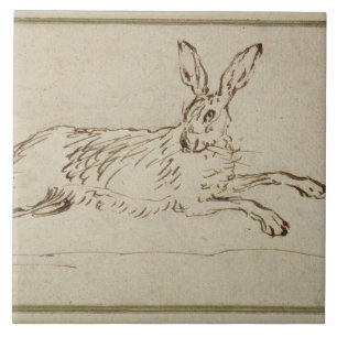A Hare Running, With Ears Pricked (pen & ink on pa Tile
