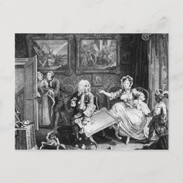 A Harlot's Progress, plate II, Quarrels Postcard (Front)