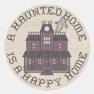 A Haunted Home is a Happy Home Cross Stich Classic Round Sticker