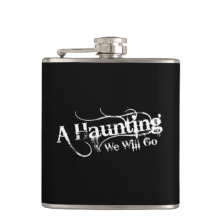 A Haunting We Will Go LLC White Logo Hip Flask