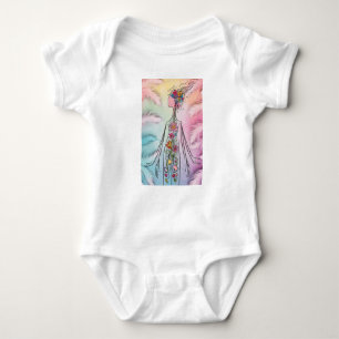 A headless figure with flowers  baby bodysuit