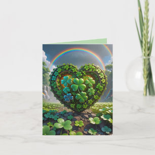 A heart made of shamrocks under the rainbow holiday card
