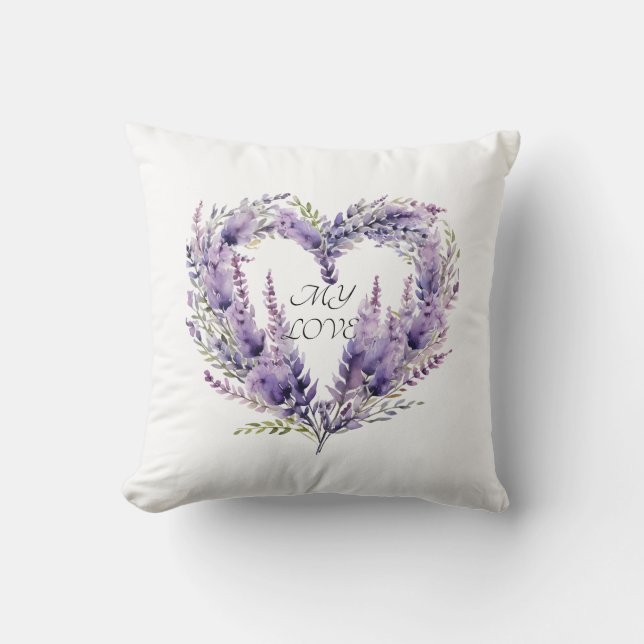 A Heart of Lavender. Floral Purple Pattern Cushion (Front)