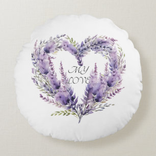A Heart of Lavender. Floral Purple Pattern Round Cushion