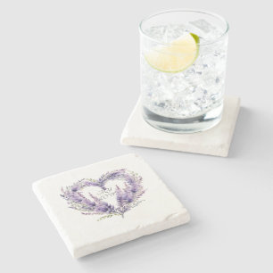 A Heart of Lavender. Floral Purple Pattern Stone Coaster