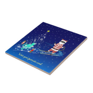 A Heartwarming Night: Santa and the Stray Cat Ceramic Tile