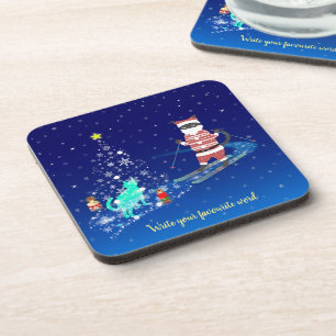 A Heartwarming Night: Santa and the Stray Cat Coaster