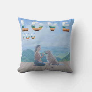 A heartwarming scene where a woman gazes lovingly cushion