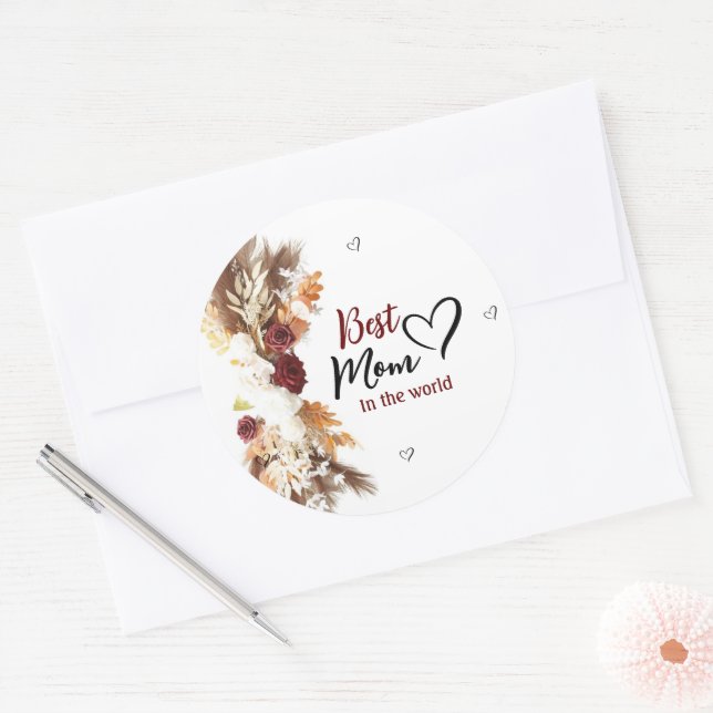 A hearty best mum in the world round sticker (Envelope)