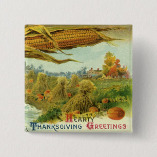 A Hearty Thanksgiving; Indian Corn and Haystacks 15 Cm Square Badge