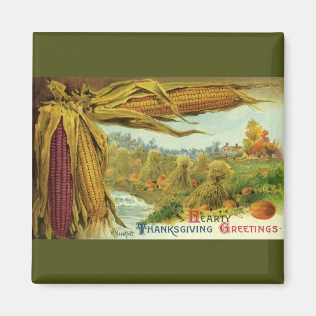 A Hearty Thanksgiving; Indian Corn and Haystacks Magnet (Front)