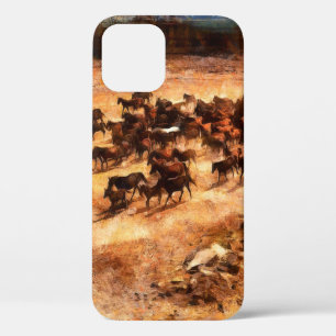 A herd of wild running horses. Artistic work on th iPhone 12 Case