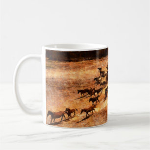 A herd of wild running horses. Artistic work on th Coffee Mug