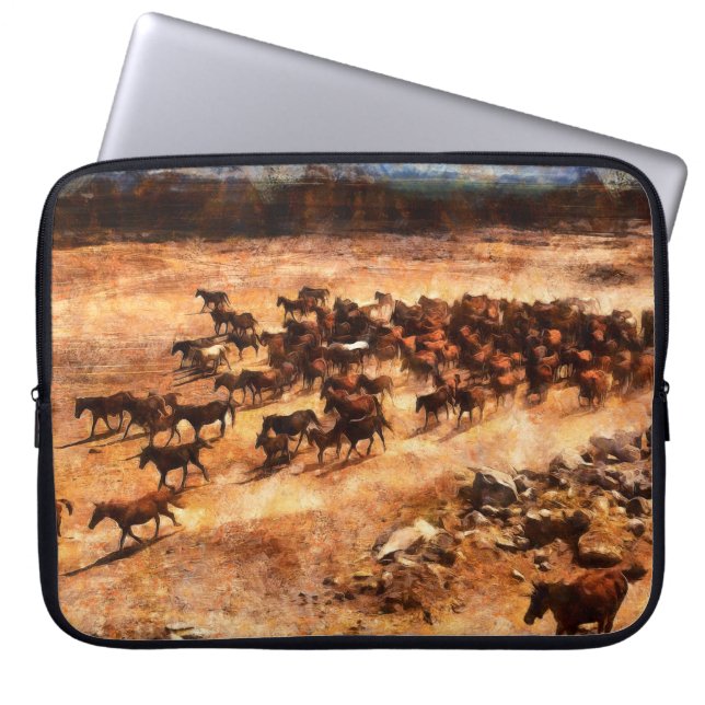 A herd of wild running horses. Artistic work on th Laptop Sleeve (Front)