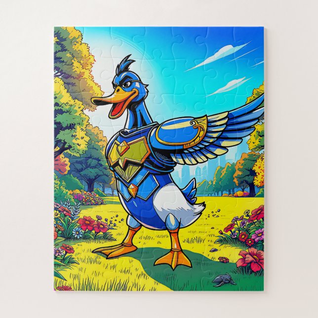 A heroic cartoon duck children's jigsaw puzzle (Vertical)