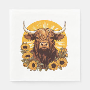 A Highland Cow Illustration with Sunflowers Classi Napkin