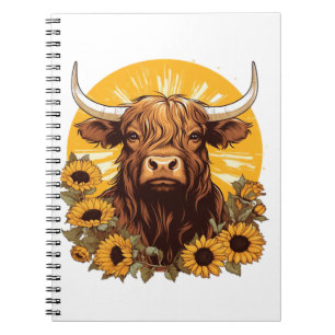 A Highland Cow Illustration with Sunflowers Classi Notebook