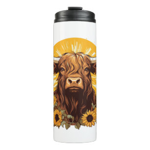 A Highland Cow Illustration with Sunflowers Classi Thermal Tumbler