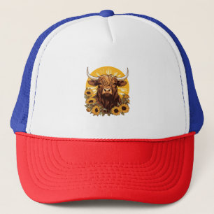 A Highland Cow Illustration with Sunflowers Classi Trucker Hat