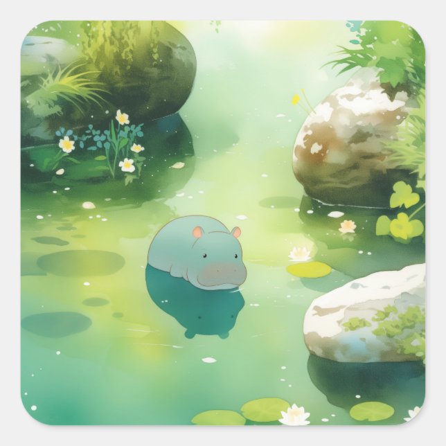 A Hippo Oasis of Calm Square Sticker (Front)
