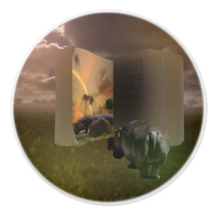 **"A Hippo’s Heart: A Tale of Love in the Pages Ceramic Knob