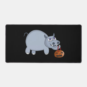 A Hippo with a Pumpkin Bag Desk Mat