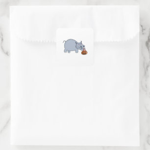 A Hippo with a Pumpkin Bag Square Sticker