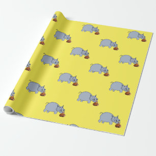 A Hippo with a Pumpkin Bag Wrapping Paper