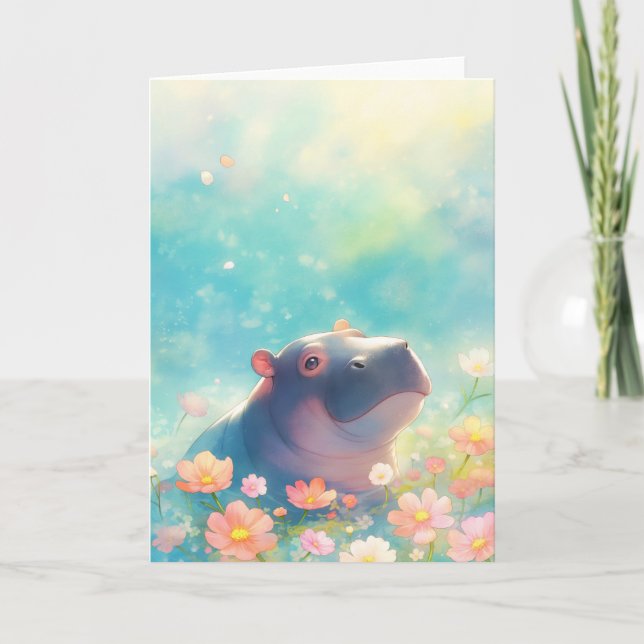 A Hippopotamus in Floral Bloom Card (Front)