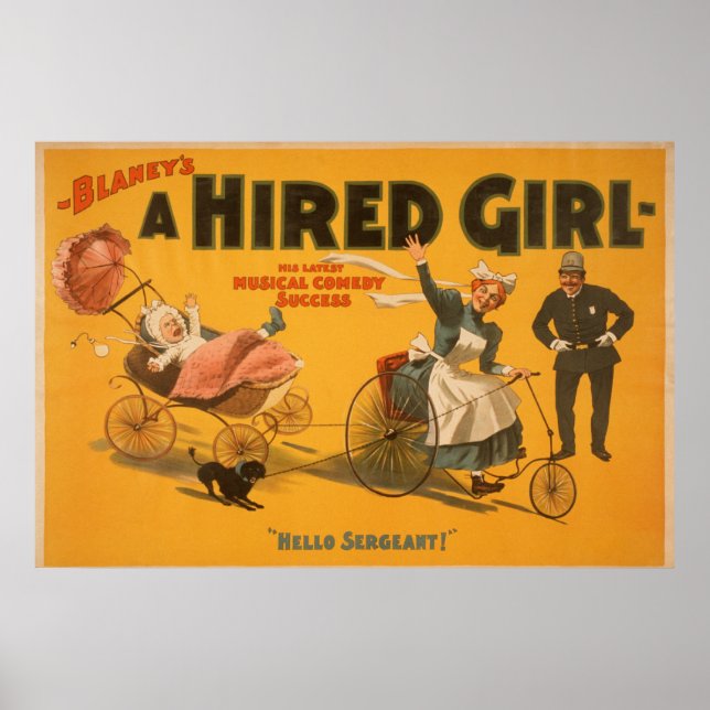 "A Hired Girl" Comedy Success Theatre Poster (Front)