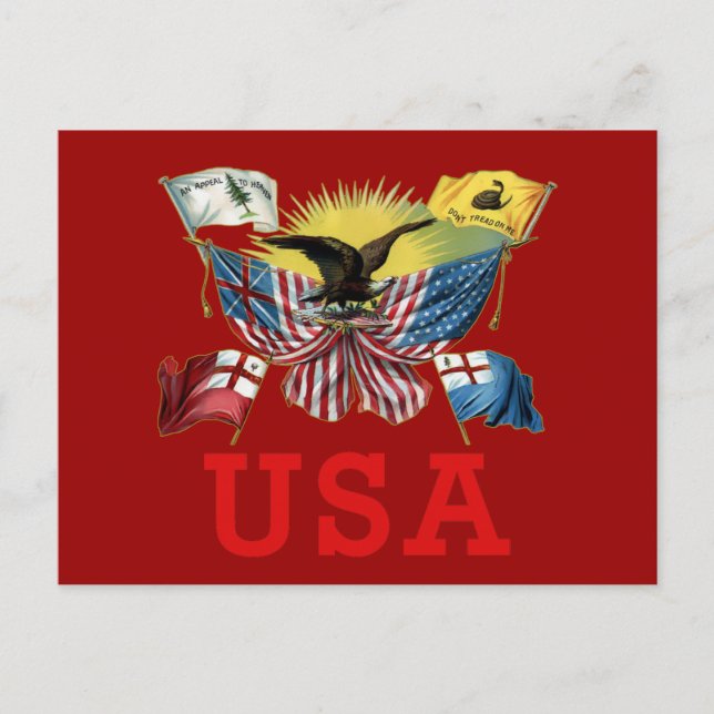 A History of American Flags on a Tshirt Postcard (Front)