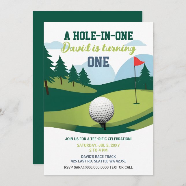 A Hole in One Tee-Rific Golf Birthday  Invitation (Front/Back)