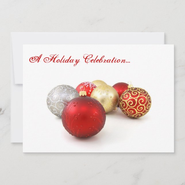 A Holiday Celebration, Red and White Baubles Invitation (Front)