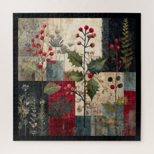 A Holly Berry Rustic Winter Patchwork Jigsaw Puzzle