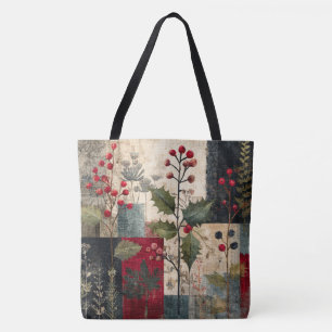 A Holly Berry Rustic Winter Patchwork Tote Bag