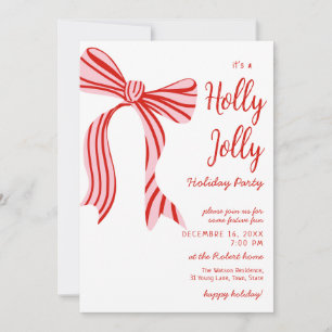 A holly jolly Pink Red Coquette Bow christmas  Invitation