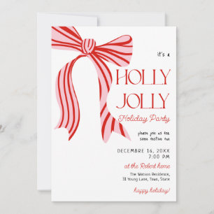 A holly jolly Pink Red Coquette Bow christmas  Invitation