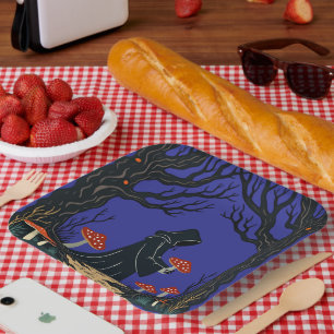 A Hooded Cloaked Forager Collecting Toadstools Paper Plate