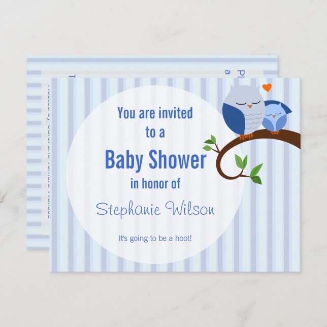 A Hoot Of A Baby Shower Blue Owl Invitation (Front/Back)