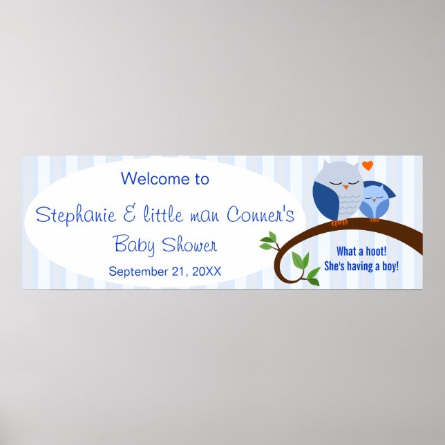 A Hoot Of A Baby Shower Blue Owls Banner Poster (Front)