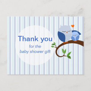 A Hoot Of A Baby Shower Blue Thank You Postcard