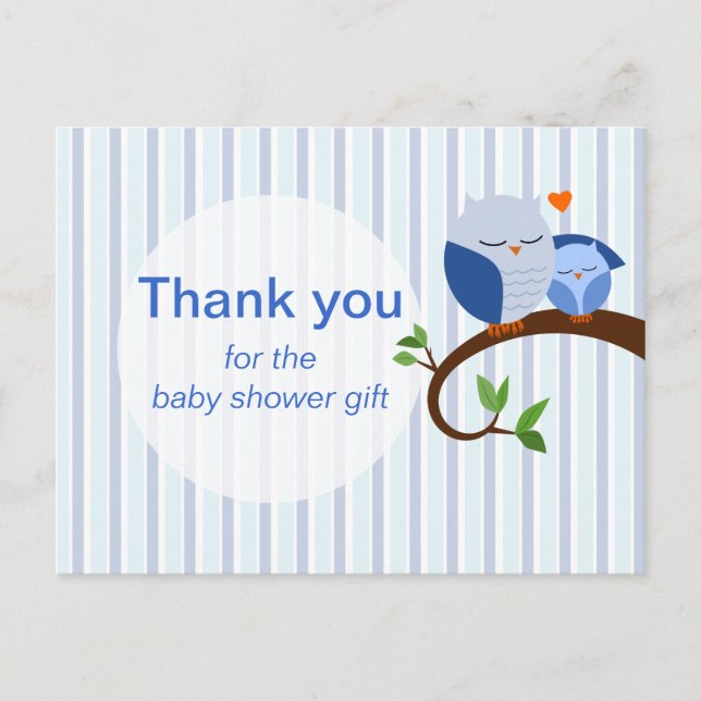 A Hoot Of A Baby Shower Blue Thank You Postcard (Front)