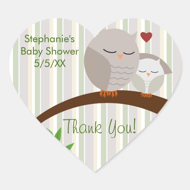 A Hoot Of A Baby Shower Gender Neutral Heart Sticker (Front)