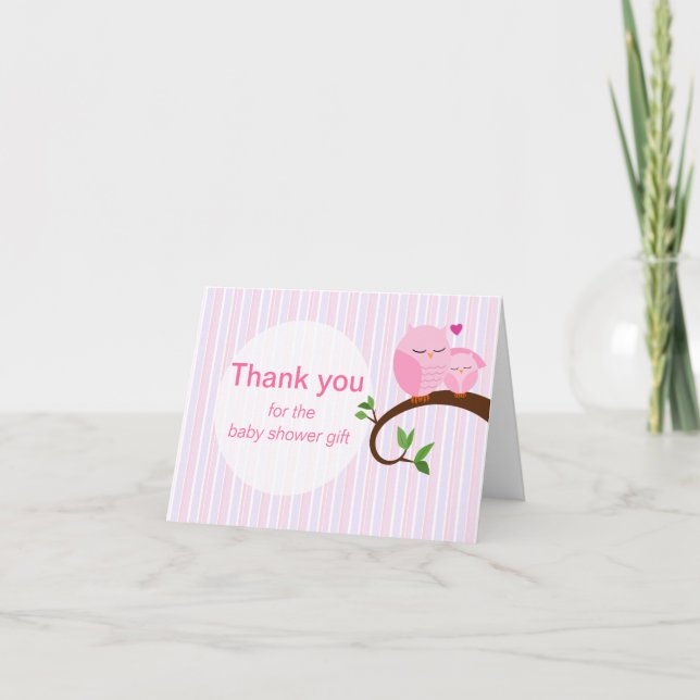 A Hoot Of A Baby Shower Pink Owls Thank You Card (Front)