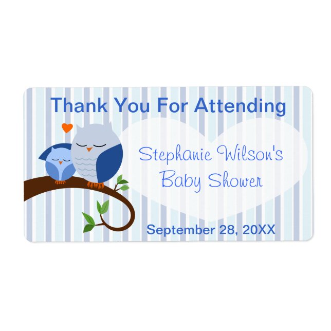 A Hoot Owl Baby Shower Boy Favour Label (Front)